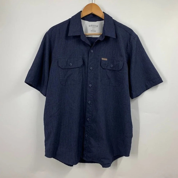 Orvis Men's Classic Collection Blue Heather‎ Button Up Short Sleeve Shirt Size L - Picture 1 of 13